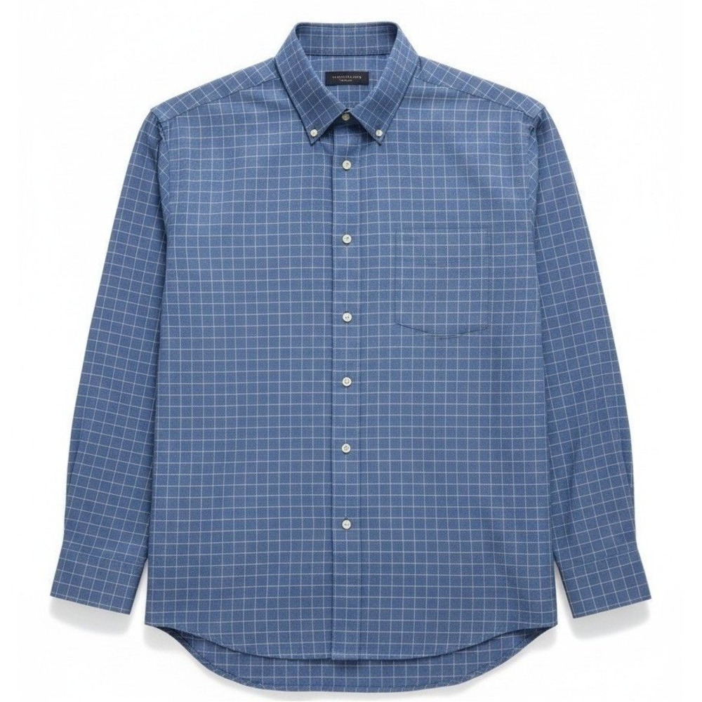 Nautica Mens Blue Traveler Twill Grid Button Down Shirt XL Long Sleeve Cotton